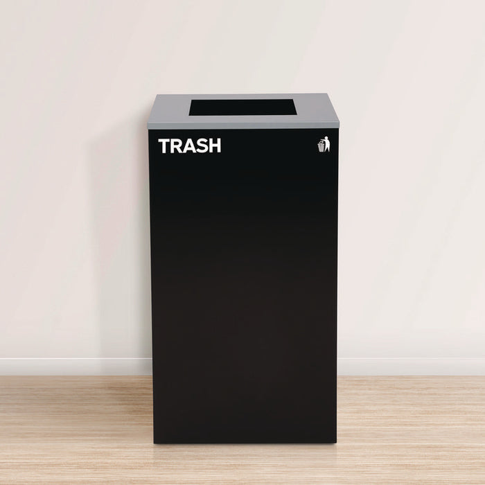 29 Gallon Trash/Recycling Cans, Steel, Blue Mixed Recycling Can w/Circle Lid, Green Compost and Black Trash Cans w/Sq Lids