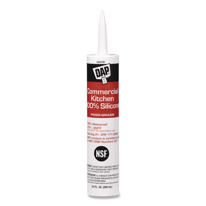 Commercial Kitchen Silicone Sealant, 9.8 oz Tube, White, 12/Pack