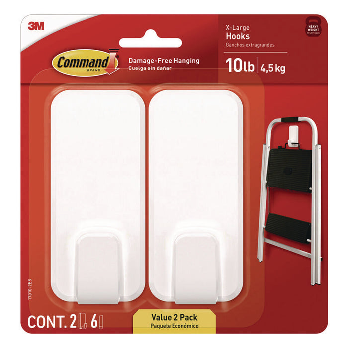 X-Large Utility Hooks, Plastic, White, Supports 10 lb, 2/Pack