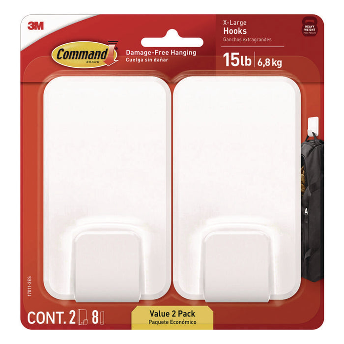 X-large Utility Hooks, Plastic, White, Supports 15 lb, 2/Pack