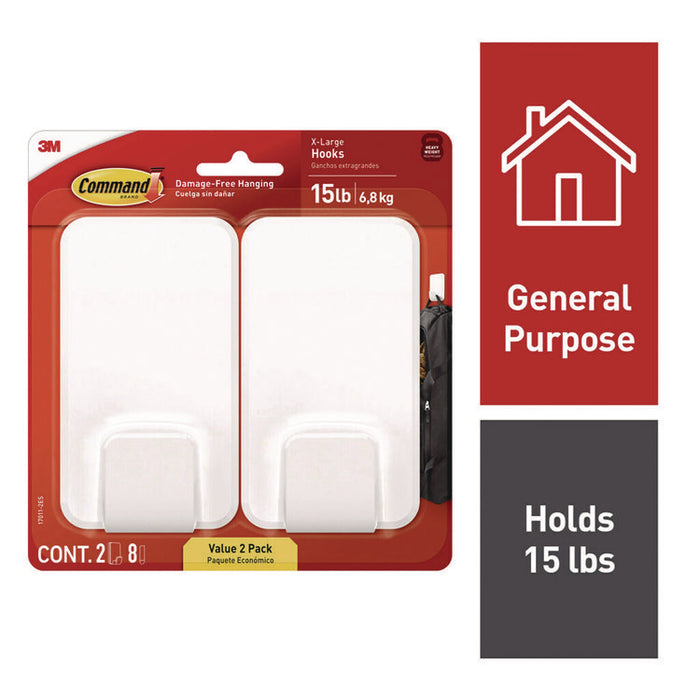 X-large Utility Hooks, Plastic, White, Supports 15 lb, 2/Pack