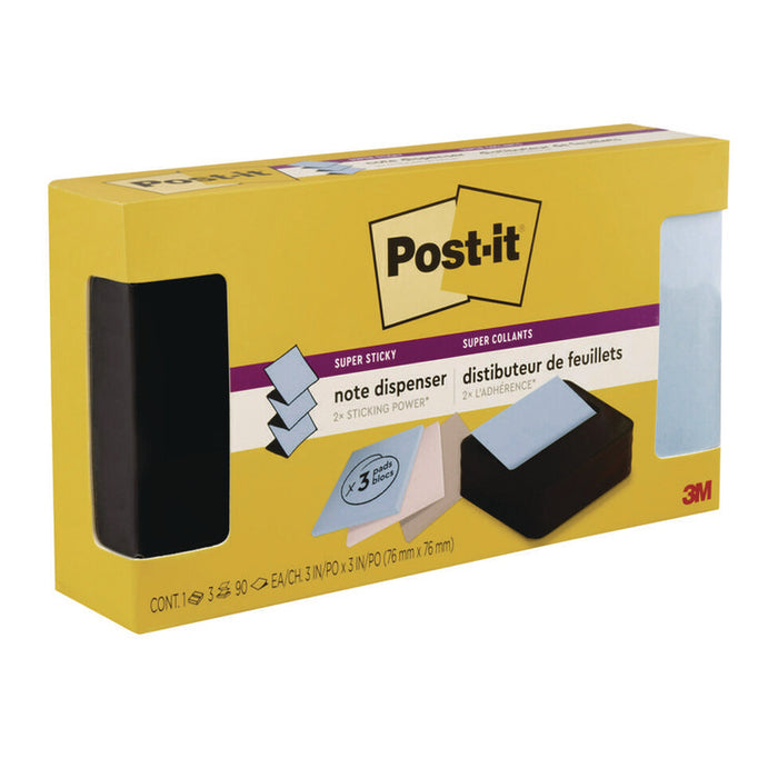 Wave Design Dispenser with Notes, For 3 x 3 Pads, Includes (3) 90-Sheet Simply Serene Collection Colors Pop-up Pads, Black