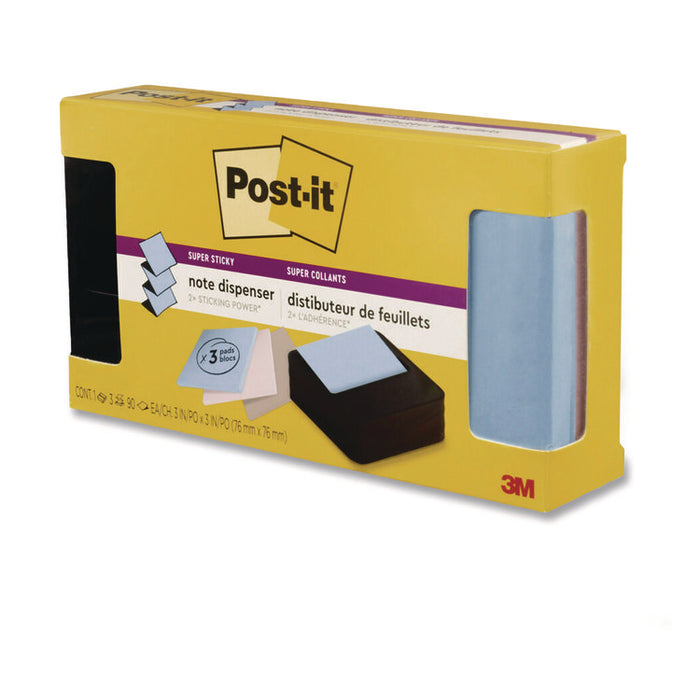 Wave Design Dispenser with Notes, For 3 x 3 Pads, Includes (3) 90-Sheet Simply Serene Collection Colors Pop-up Pads, Black