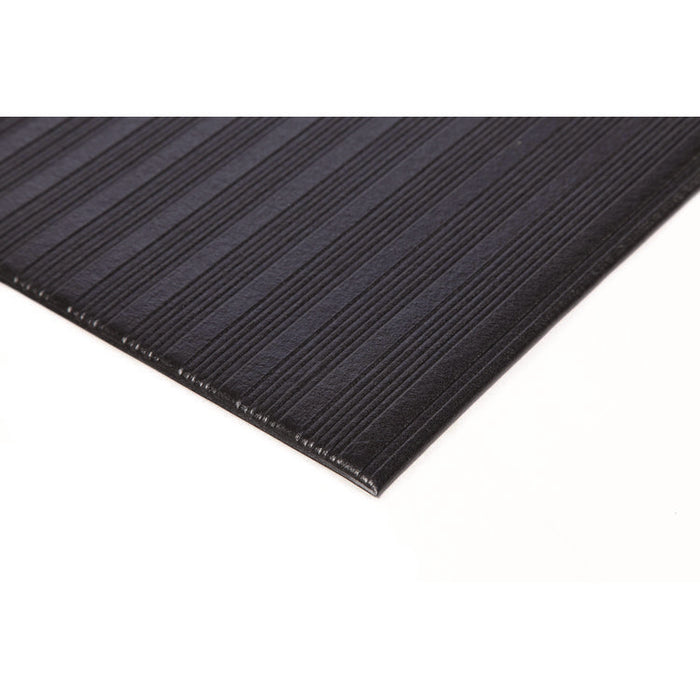 Ribbed Vinyl Anti-Fatigue Mat, Rectangular, Black Ribbed Surface, 24" x 36"
