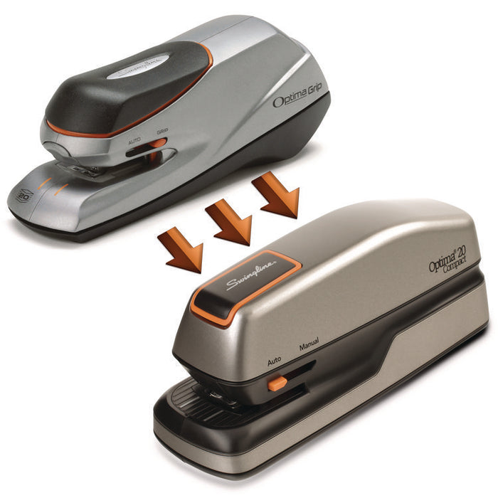 Optima Grip Electric Stapler, 20-Sheet Capacity, Black/Silver