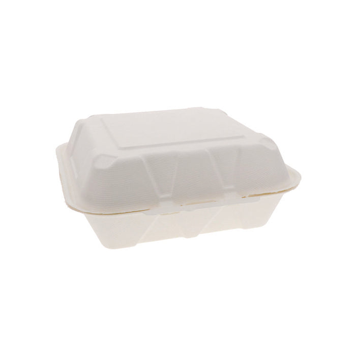EarthChoice PFAS Free Compostable Hinged Lid Container, 9 x 9 x 3.5, White, Sugarcane, 150/Carton