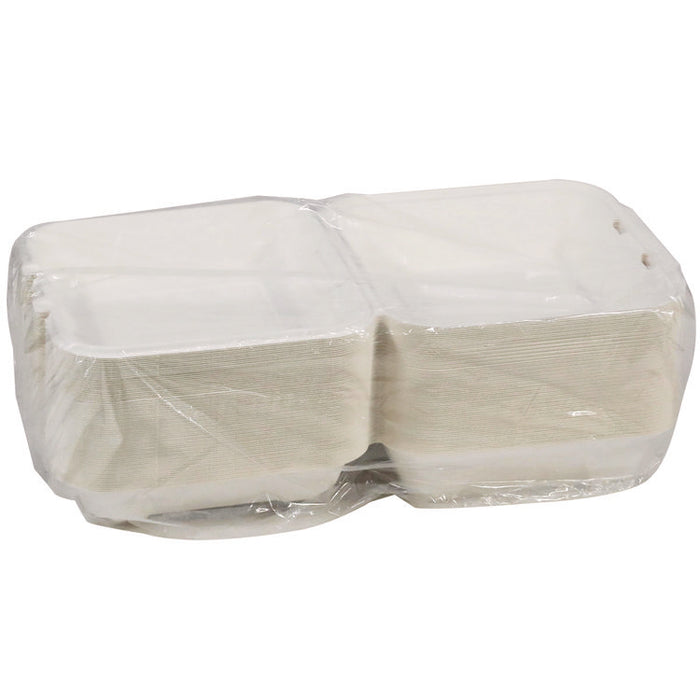 EarthChoice PFAS Free Compostable Hinged Lid Container, 9 x 9 x 3.5, White, Sugarcane, 150/Carton