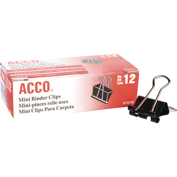 Binder Clips, Mini, 0.25" Capacity, Black/Silver, Dozen