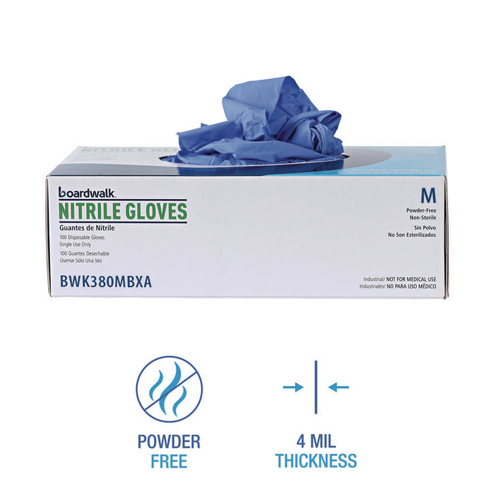 380 Series Disposable General-Purpose Nitrile Gloves, Powder-Free, Medium, 4 mil Thick, 9.5" Long, Blue, 100/Box, 10 Boxes/CT