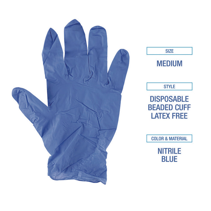 380 Series Disposable General-Purpose Nitrile Gloves, Powder-Free, Medium, 4 mil Thick, 9.5" Long, Blue, 100/Box, 10 Boxes/CT