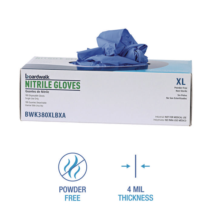 380 Series Disposable General-Purpose Nitrile Gloves, Powder-Free, X-Large, 4 mil Thick, 9.5" Long, Blue, 100/Box