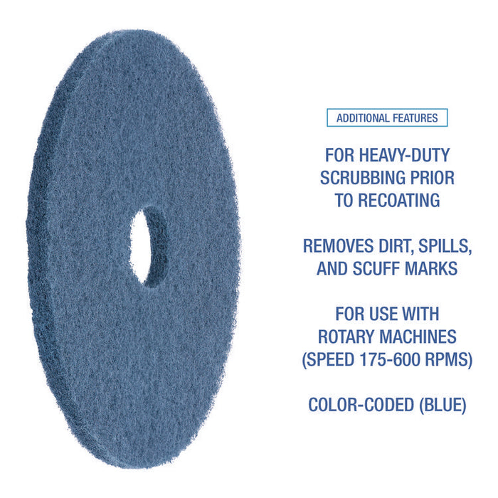 Scrubbing Floor Pads, 13" Diameter, Blue, 5/Carton