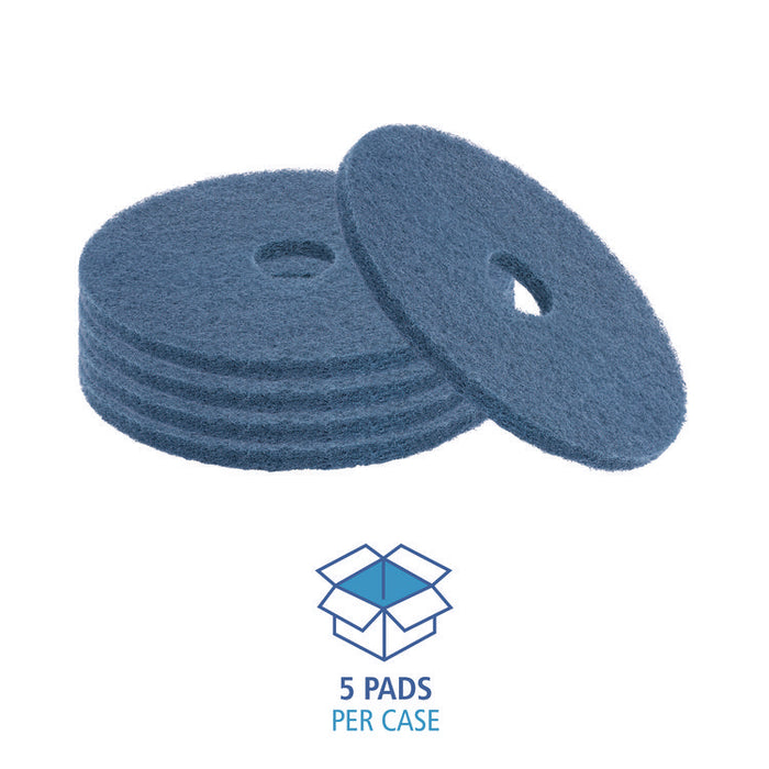 Scrubbing Floor Pads, 14" Diameter, Blue, 5/Carton