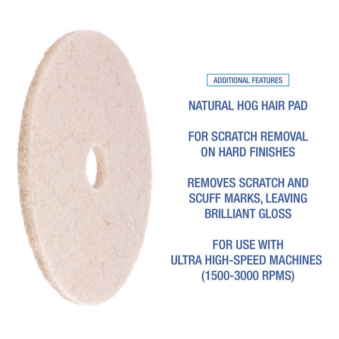 Natural Hog Hair Burnishing Floor Pads, 19" Diameter, Tan, 5/Carton