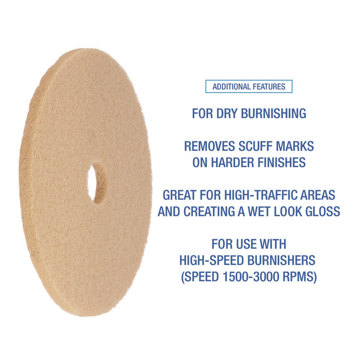 Burnishing Floor Pads, 27" Diameter, Tan, 5/Carton