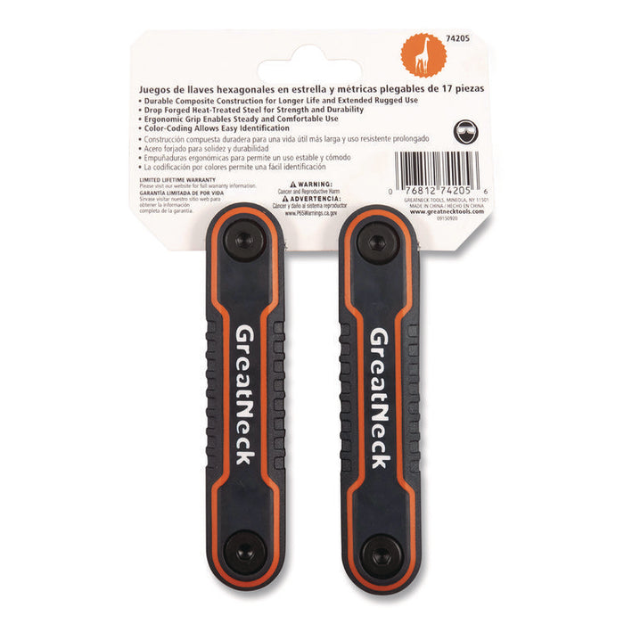 Hex Key Fold-Up Tool Set, Two-Piece, Metric/SAE, Black-Oxide/Blue (SAE), Black-Oxide/Red (Metric)