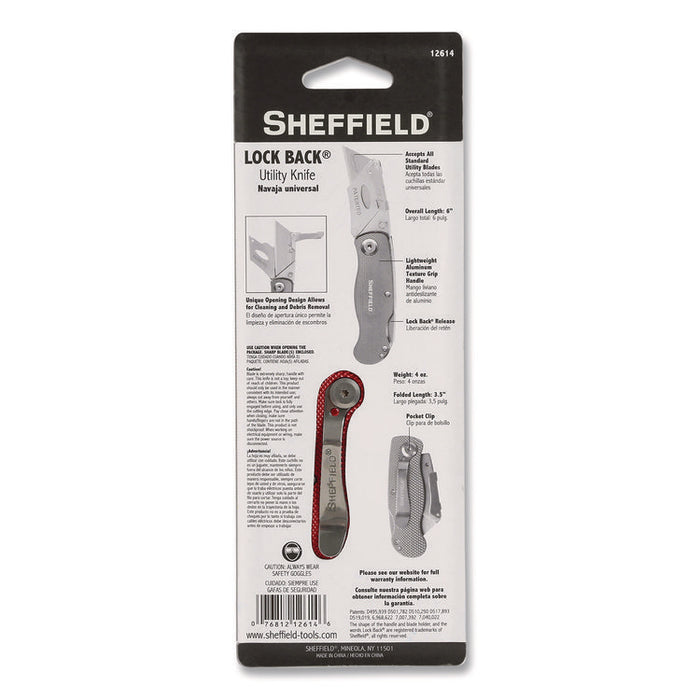 Quick Change Lock Back Utility Knife, 1.25" Blade, 3.5" Aluminum Handle, Red