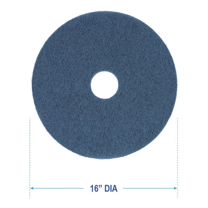 Scrubbing Floor Pads, 16" Diameter, Blue, 5/Carton