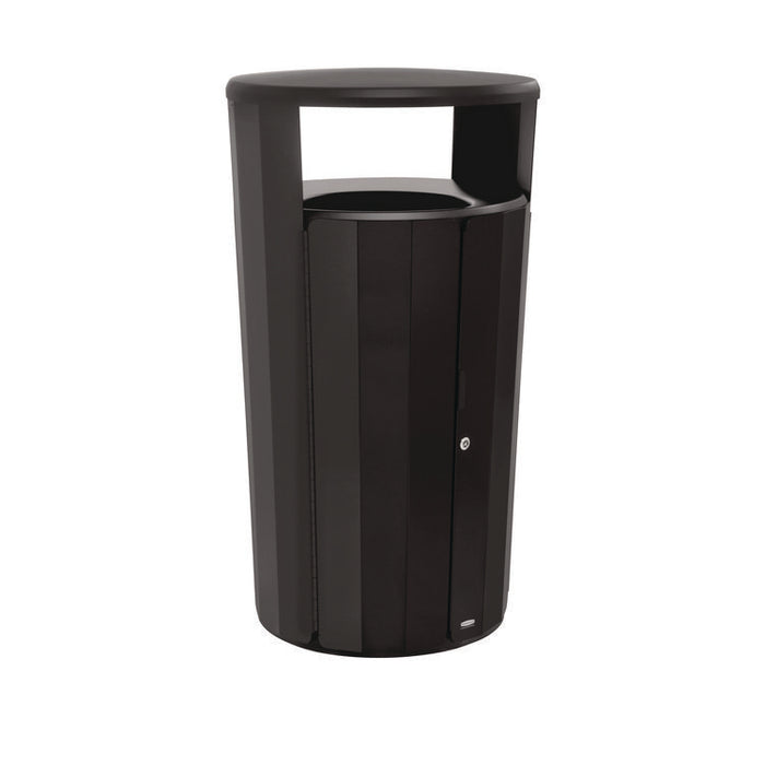 RESIST Round Waste Container, 45 gal, Metal, Textured Black/Black Gloss
