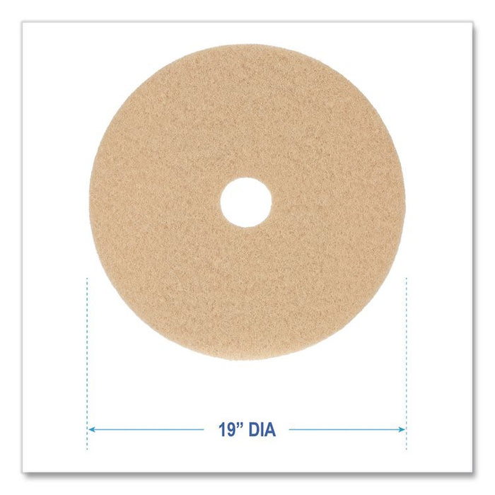 Burnishing Floor Pads, 19" Diameter, Tan, 5/Carton