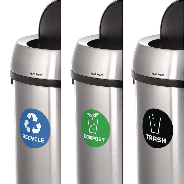 17 Gallon Stainless Steel Indoor Recycling, Trash and Compost Bins with Swivel Lid
