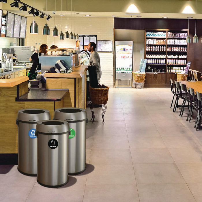 17 Gallon Stainless Steel Open Top Recycling, Trash and Compost Station