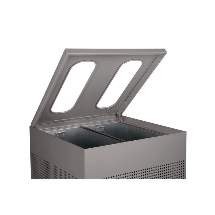 Designer Line Silhouettes Waste Receptacle, 34 gal, Steel, Silver Metallic