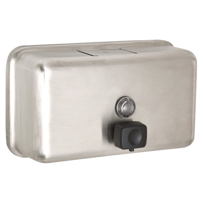 Horizontal Manual Surface-Mounted Stainless Steel Liquid Soap Dispenser, 40 oz, 2.8 x 8.1 x 4.8, Brushed Stainless Steel