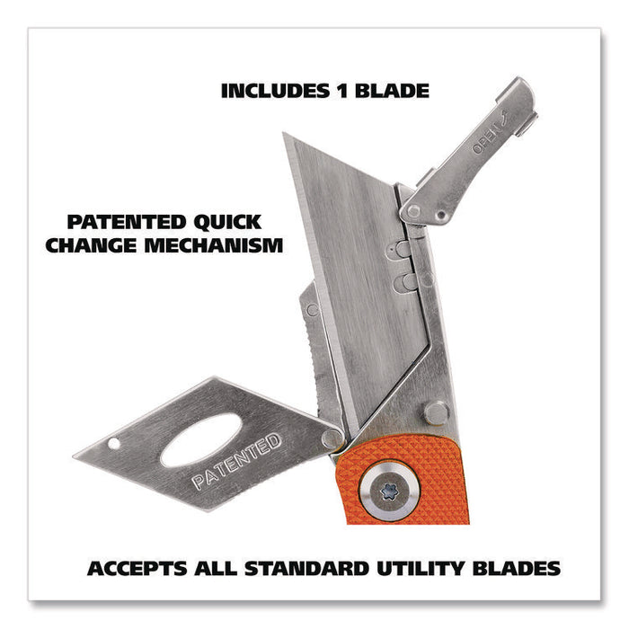 Quick Change Lock Back Utility Knife, 3.5" Aluminum Handle, Orange