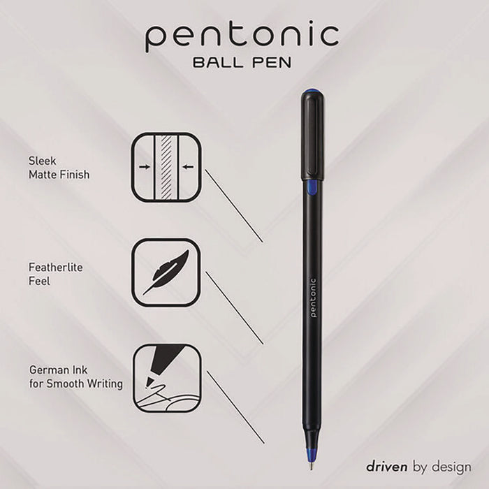 PENTONIC Ballpoint Pen, Stick, Fine 0.7 mm, Assorted Ink Colors, Black Barrel, 25/Pack