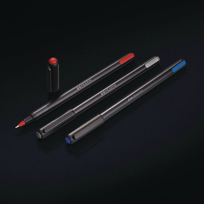PENTONIC Ballpoint Pen, Stick, Fine 0.7 mm, Assorted Ink Colors, Black Barrel, 25/Pack
