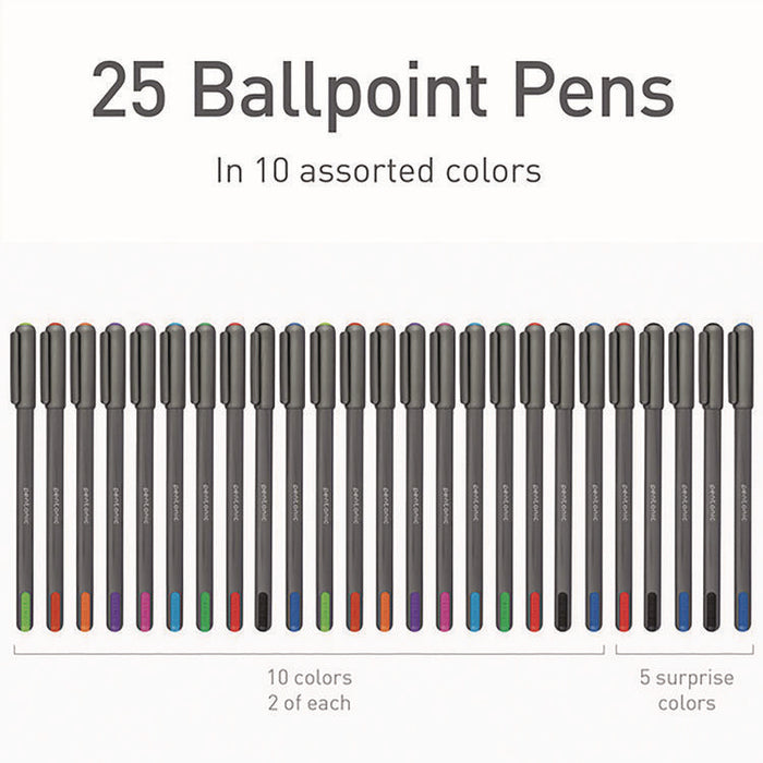 PENTONIC Ballpoint Pen, Stick, Medium 1 mm, Assorted Ink Colors, Charcoal Gray Barrel, 25/Pack
