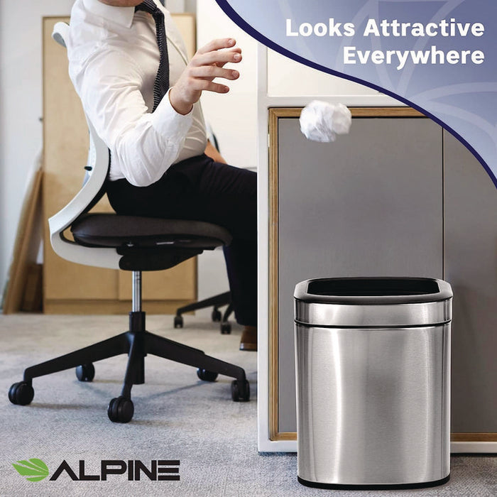 Stainless Steel Rectangular Liner Open Top Trash Can, 2.6 gal, Brushed Stainless Steel
