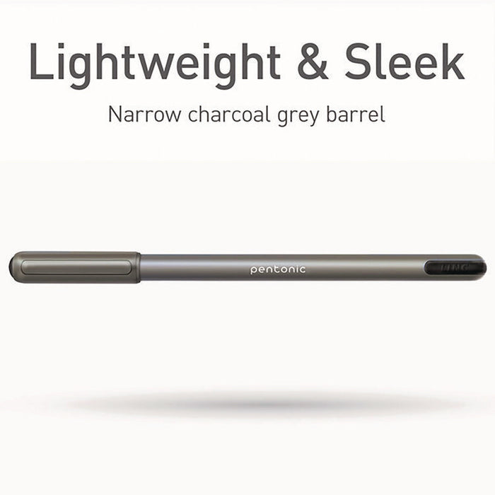 PENTONIC Ballpoint Pen, Stick, Medium 1 mm, Black Ink, Charcoal Gray Barrel, 25/Pack