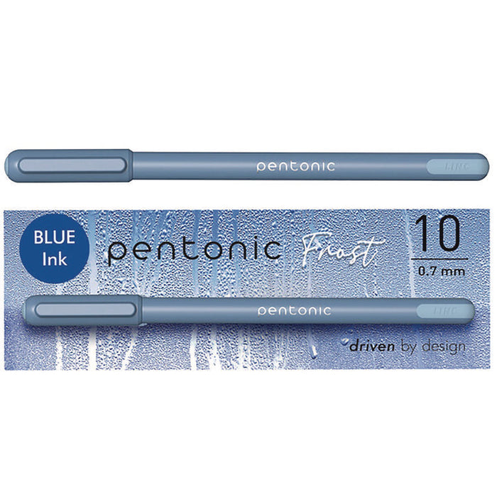 PENTONIC Gel Pen, Stick, Fine 0.7 mm, Blue Ink, Frosted Blue Barrel, 10/Pack