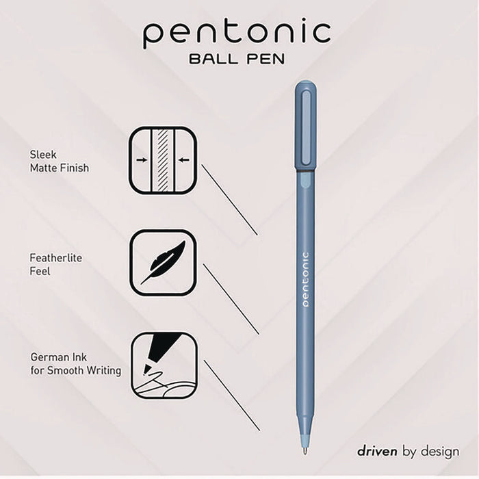 PENTONIC Gel Pen, Stick, Fine 0.7 mm, Blue Ink, Frosted Blue Barrel, 10/Pack
