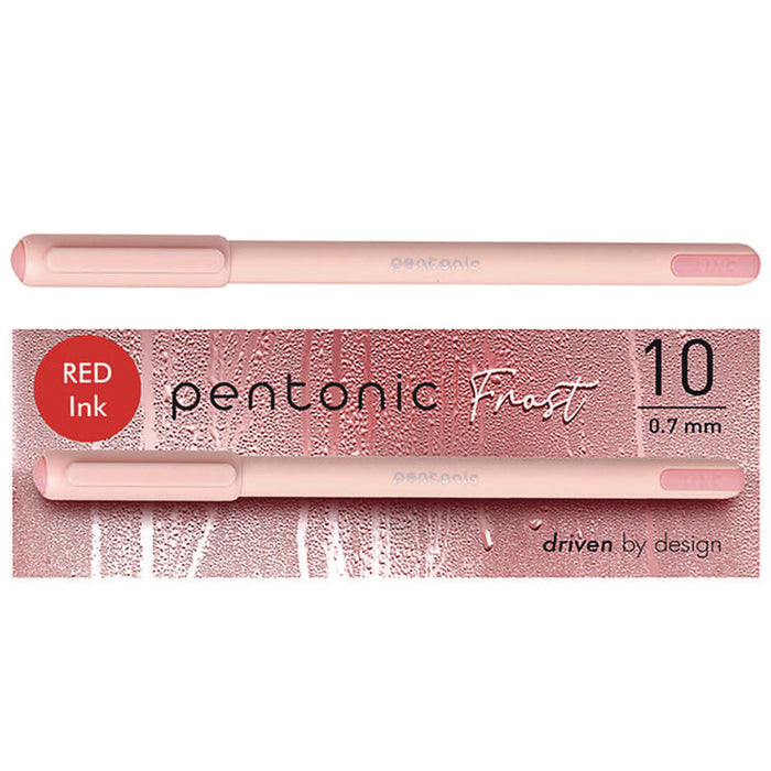 PENTONIC Gel Pen, Stick, Fine 0.7 mm, Red Ink, Pale Pink Barrel, 10/Pack