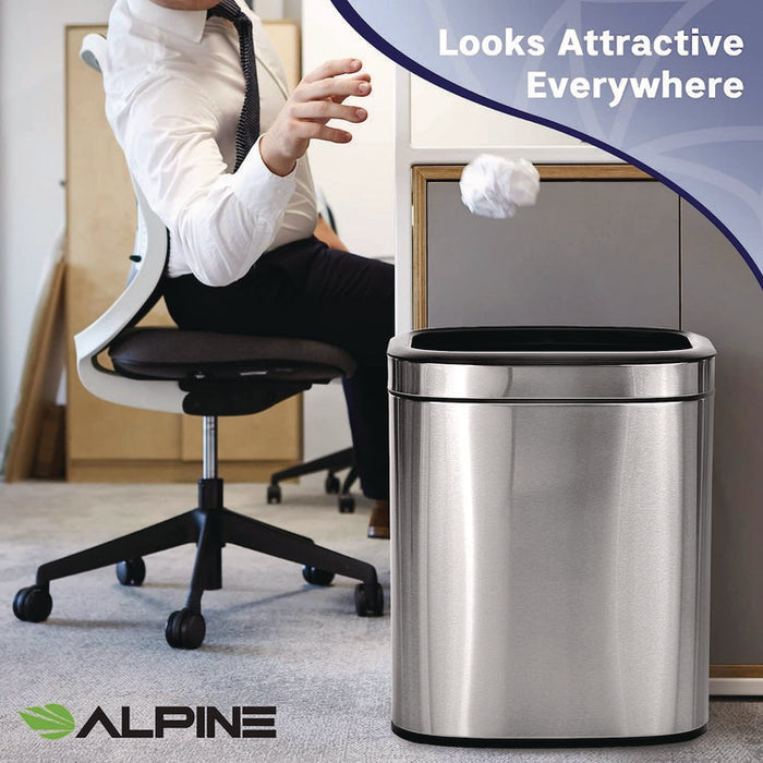Stainless Steel Rectangular Liner Open Top Trash Can, 5.3 gal, Brushed Stainless Steel