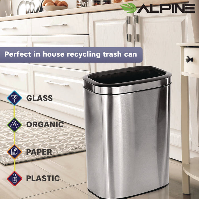 Stainless Steel Rectangular Liner Open Top Trash Can, 10.5 gal, Brushed Stainless Steel