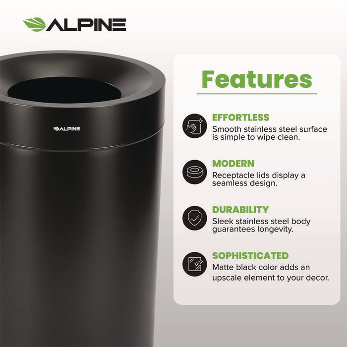 27 Gallon Stainless Steel Commercial Indoor Trash Can, Black