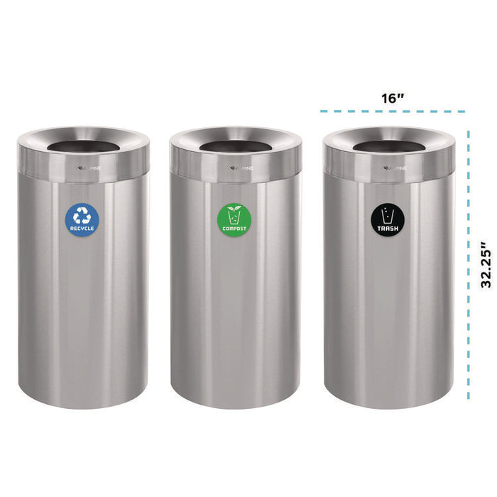 27 Gallon Stainless Steel Compost Bin, Recycling Can and Trash Receptacle, Brushed Stainless Steel