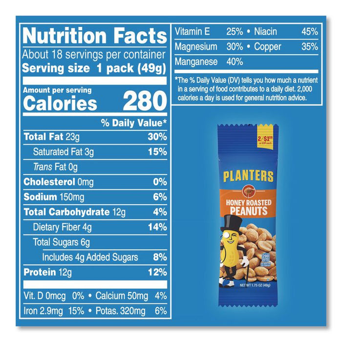 Honey Roasted Peanuts, 1.75 oz Tube, 18/Box