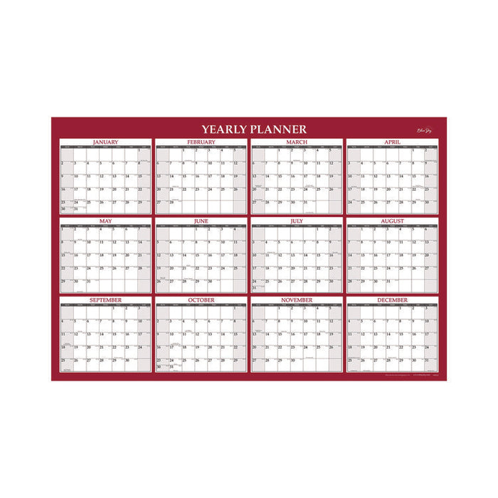Classic Red Laminated Erasable Wall Calendar, 48 x 32, White/Red/Gray Sheets, 12-Month (Jan to Dec): 2026