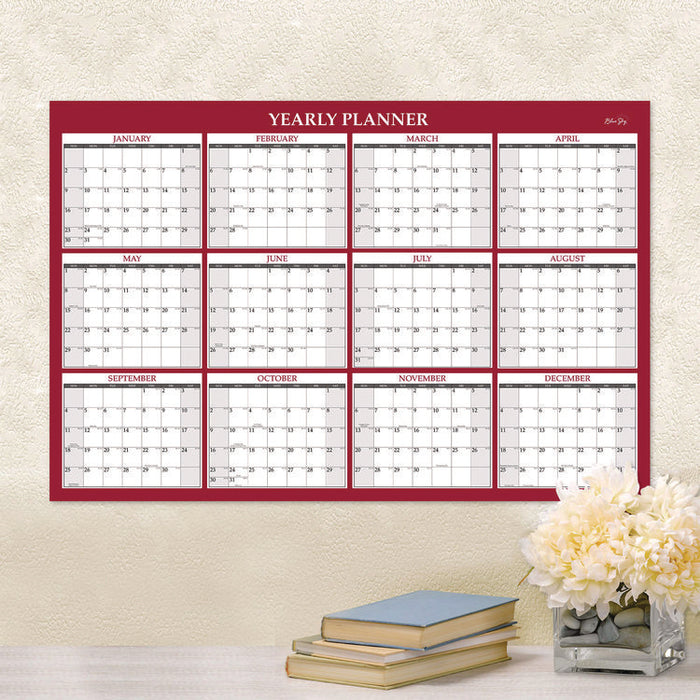 Classic Red Laminated Erasable Wall Calendar, 48 x 32, White/Red/Gray Sheets, 12-Month (Jan to Dec): 2026