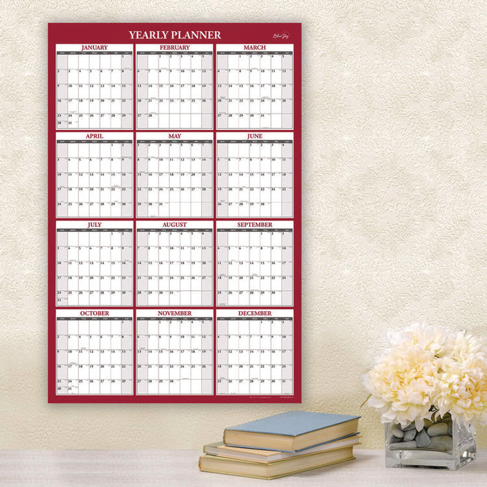 Classic Red Laminated Erasable Wall Calendar, 48 x 32, White/Red/Gray Sheets, 12-Month (Jan to Dec): 2026