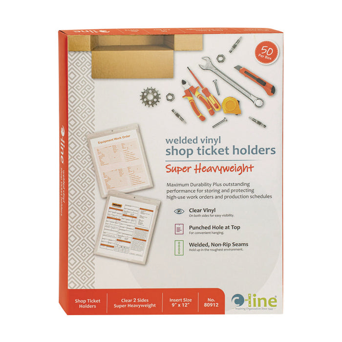 Clear Vinyl Shop Ticket Holders, Super Heavy-Duty, Top Load 9 x 12 Insert, Clear Front, 50/Box