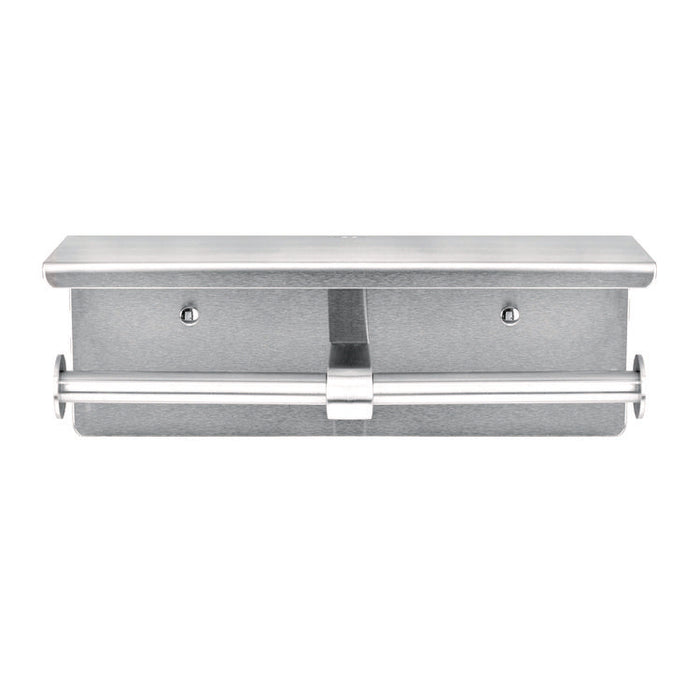 Double Post Toilet Paper Holder with Shelf Storage Rack, 3.87 x 10.5 x 3.95, Brushed Stainless Steel