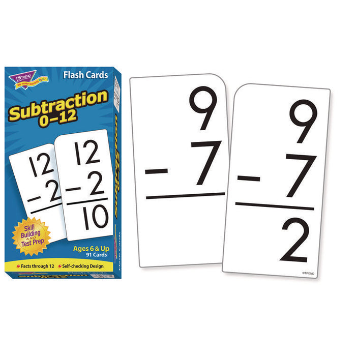 Skill Drill Flash Cards, Subtraction 0 to 12, Grades 1 to 5, 3" x 6", Black and White, 91/Pack
