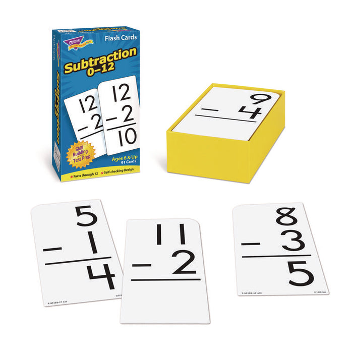 Skill Drill Flash Cards, Subtraction 0 to 12, Grades 1 to 5, 3" x 6", Black and White, 91/Pack