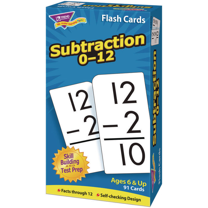 Skill Drill Flash Cards, Subtraction 0 to 12, Grades 1 to 5, 3" x 6", Black and White, 91/Pack